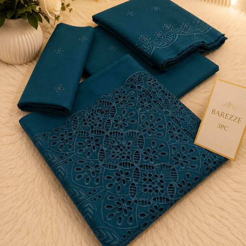 Barezze 3PC Chikankari Embroidered Lawn Suit – Teal Blue&nbsp;