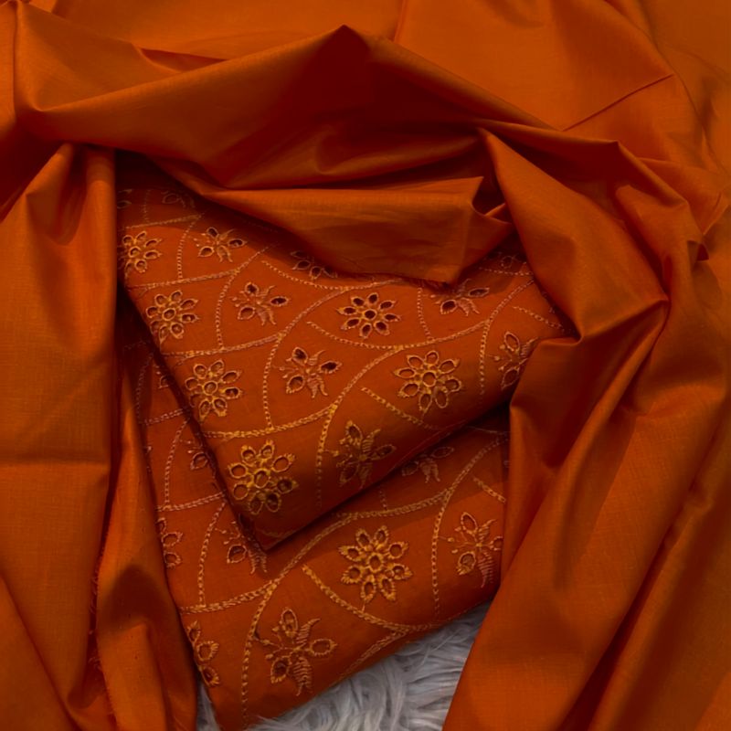 Bareezy 2PC Pure Lawn Chikankari Suit – Rust Orange