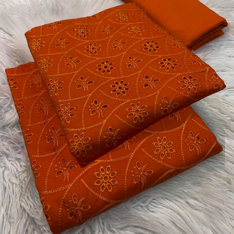 Bareezy 2PC Pure Lawn Chikankari Suit – Rust Orange