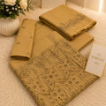 Barezze 3PC Chikankari Embroidered Lawn Suit Mustard Beige