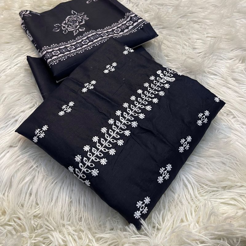 Bareezy 3PC Embroidered Lawn Cotton Suit – Black