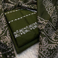Bareezy 3PC Embroidered Lawn Cotton Suit – Olive Green