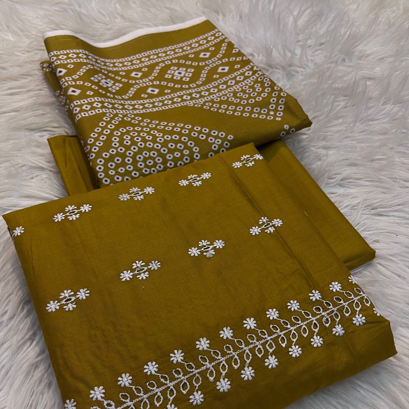 Bareezy 3PC Embroidered Lawn Cotton Suit – Mustard