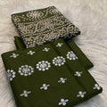 Bareezy 3PC Embroidered Lawn Cotton Suit – Olive Green | Premium Unstitched Lawn Dress
