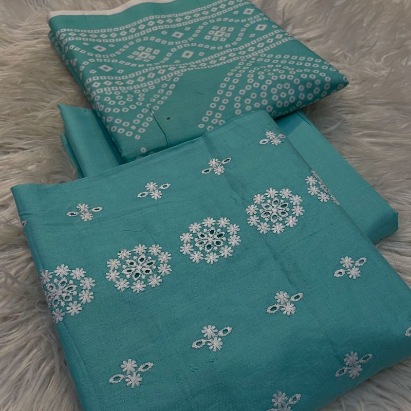 Bareezy 3PC Embroidered Lawn Cotton Suit – Sea Green | Digital Printed Dupatta