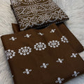 Bareezy 3PC Embroidered Lawn Cotton Suit – Coffee Brown