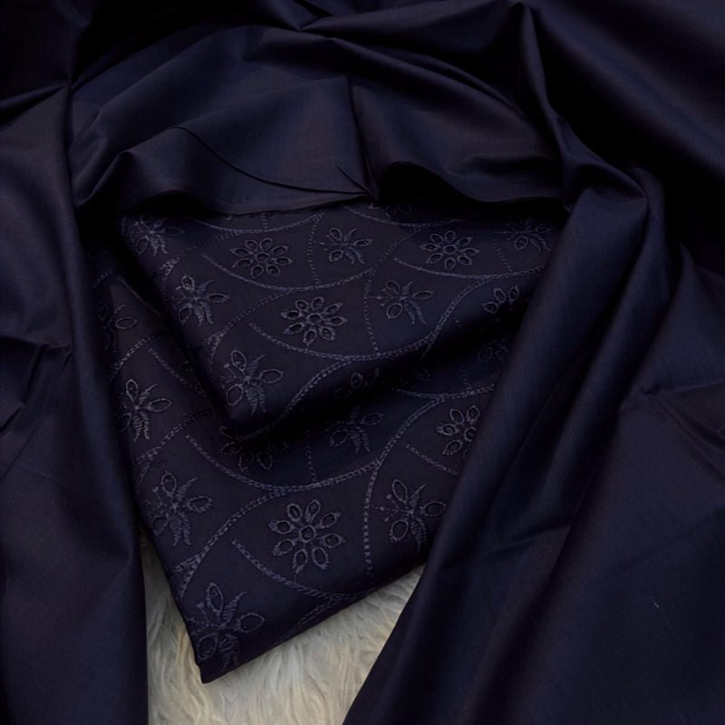 Bareezy 2PC Pure Lawn Chikankari Suit – Navy Blue