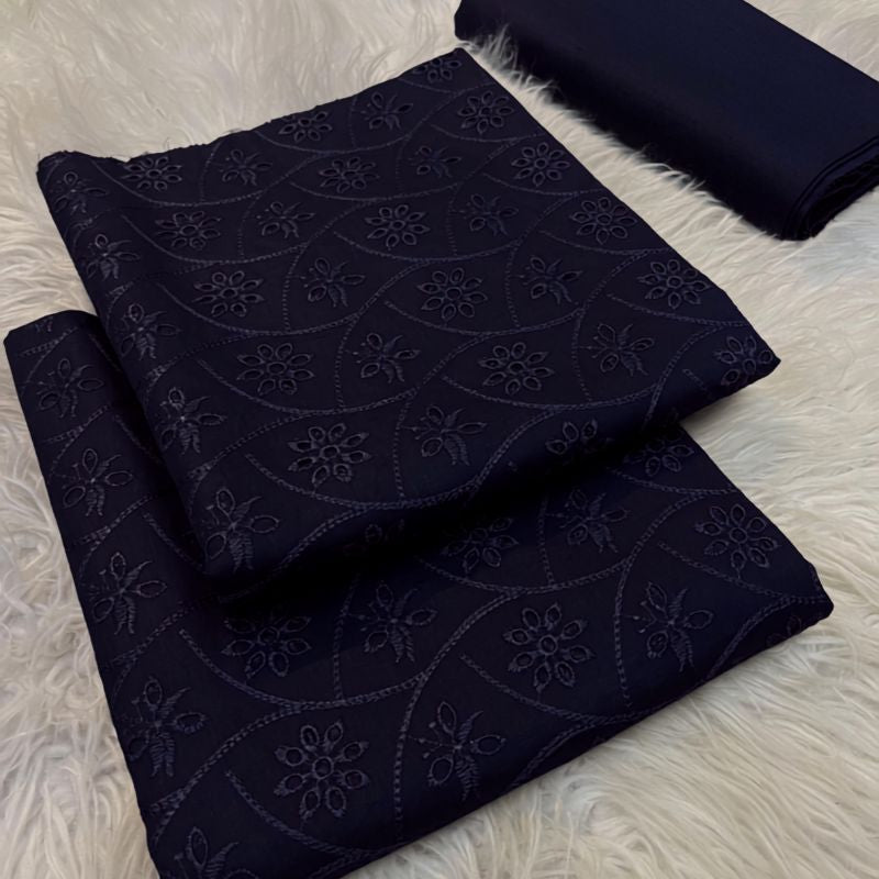 Bareezy 2PC Pure Lawn Chikankari Suit – Navy Blue