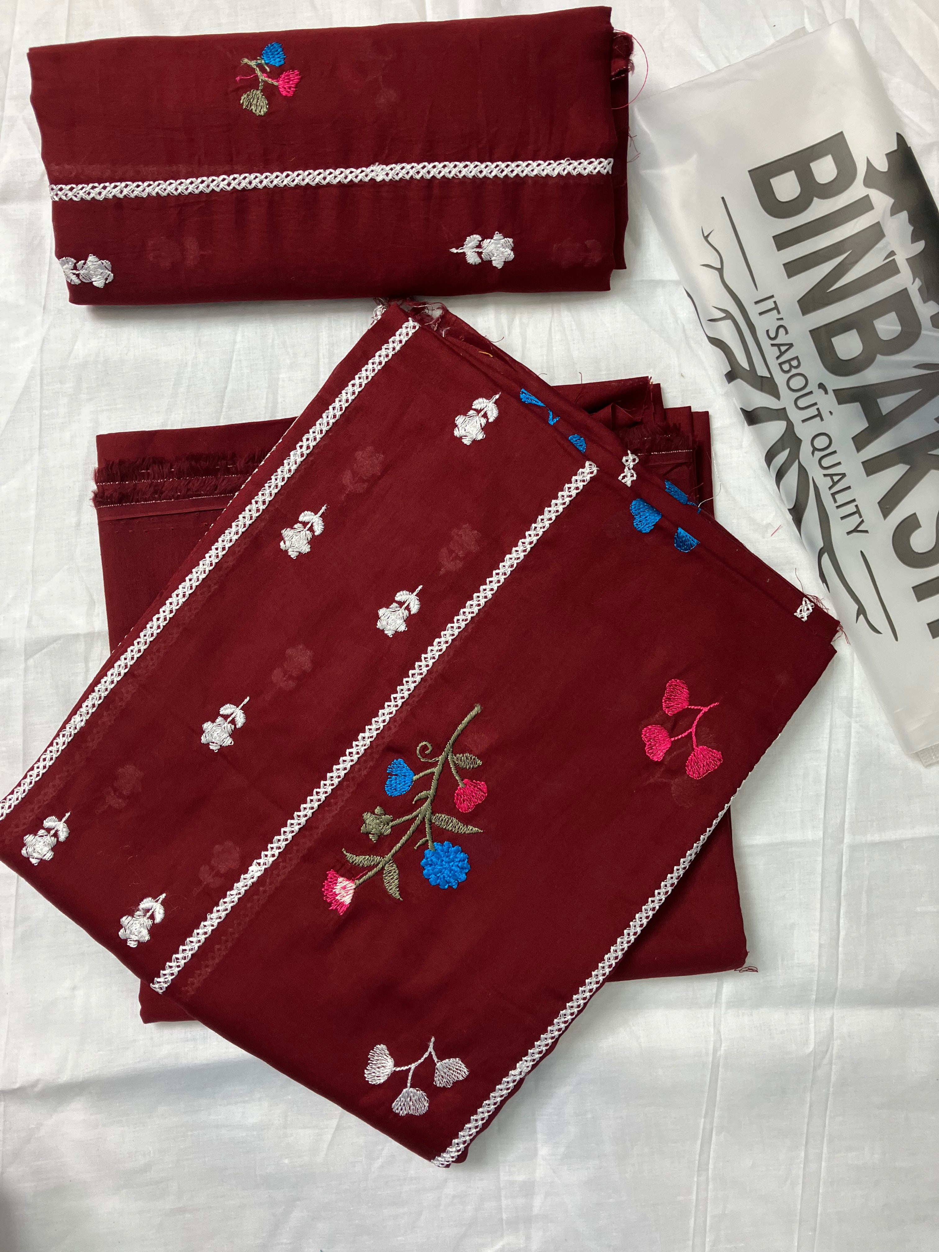 Bareeze Luxury 2 Piece Thread Embroidered Lawn Unstitched Suit (Mehroon)