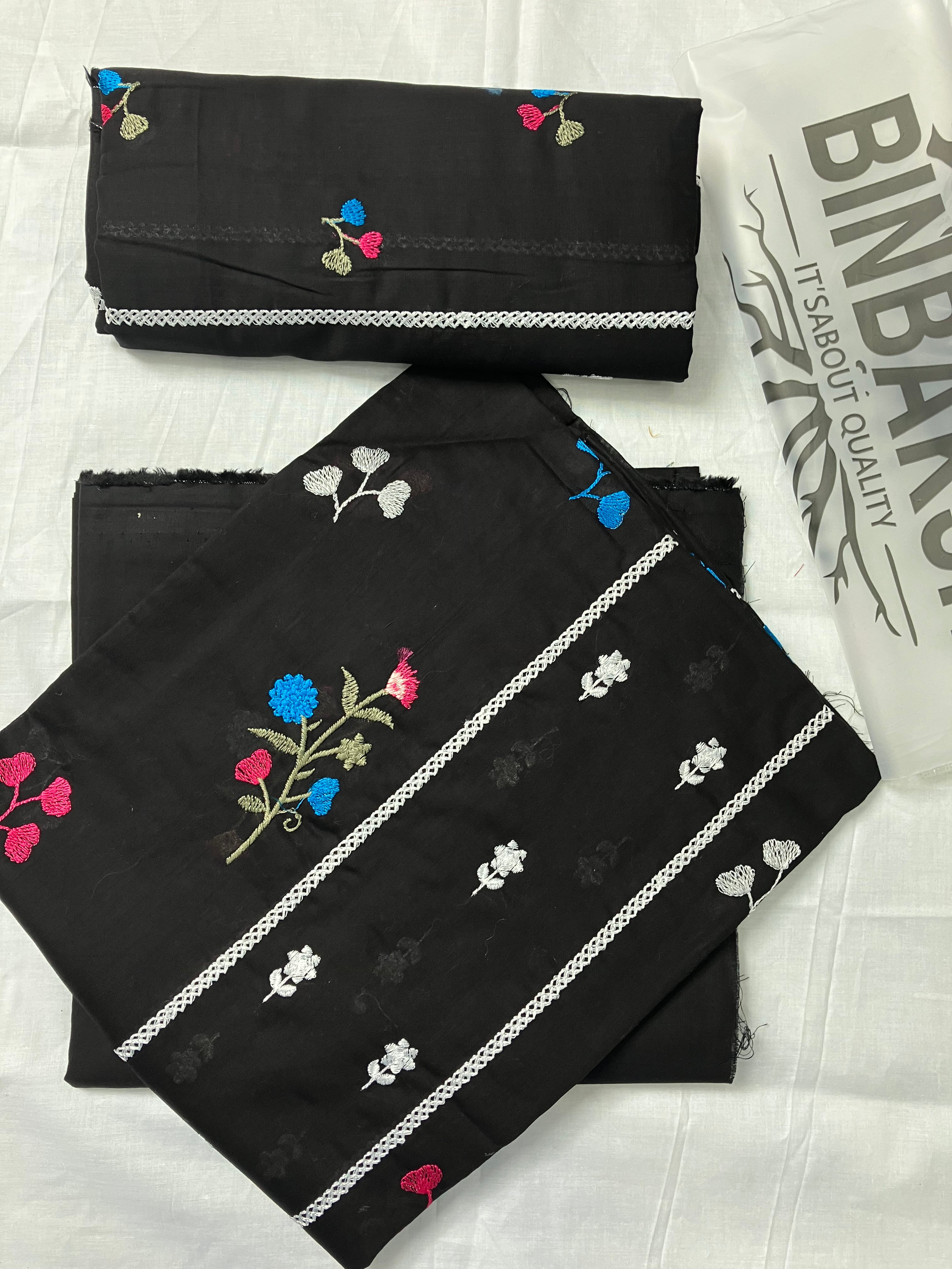 Bareeze Luxury 2 Piece Thread Embroidered Lawn Unstitched Suit (Black)