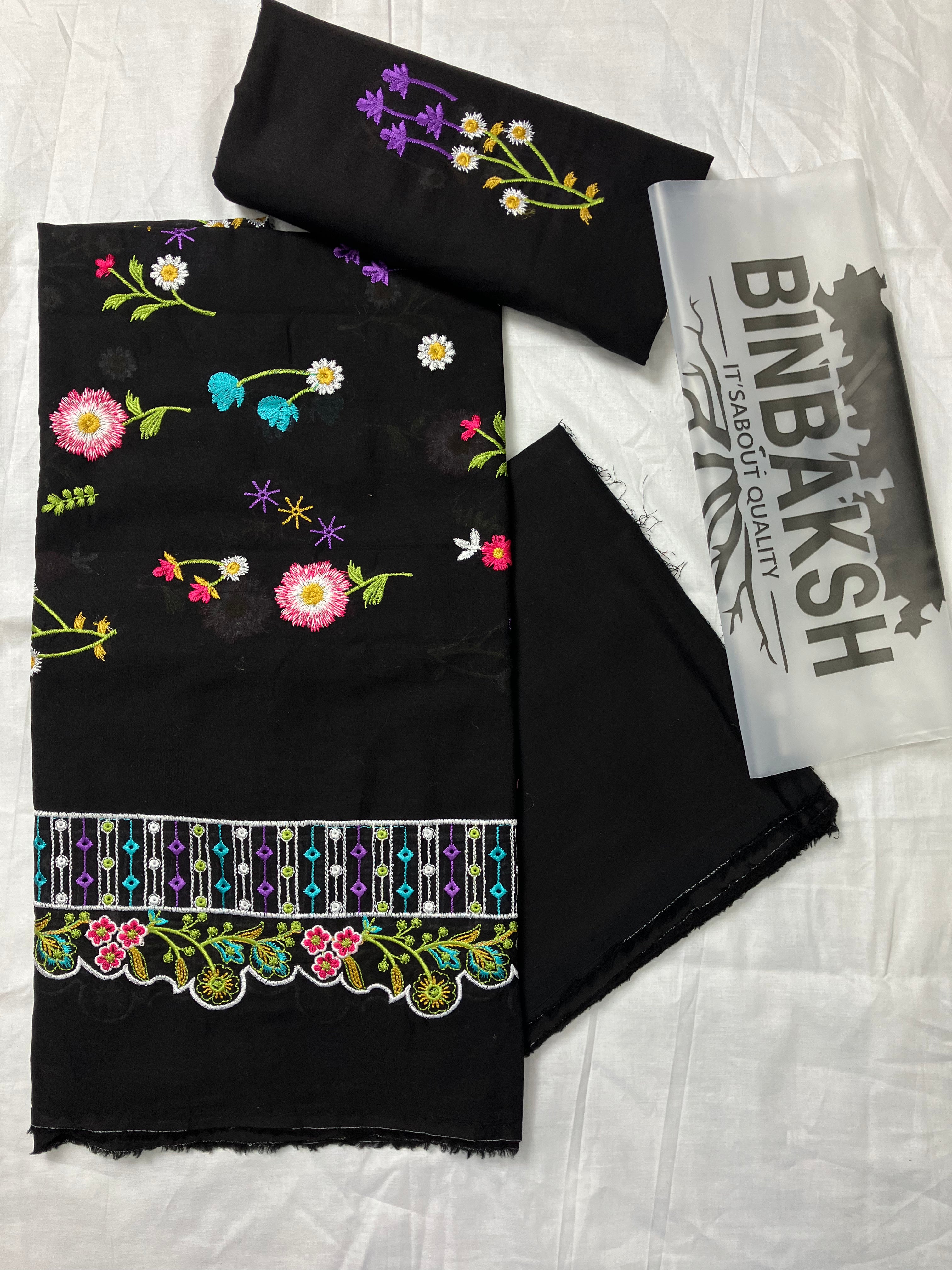 Bareeze Luxury 2 Piece Thread Embroidered Lawn Unstitched Suit (Black)