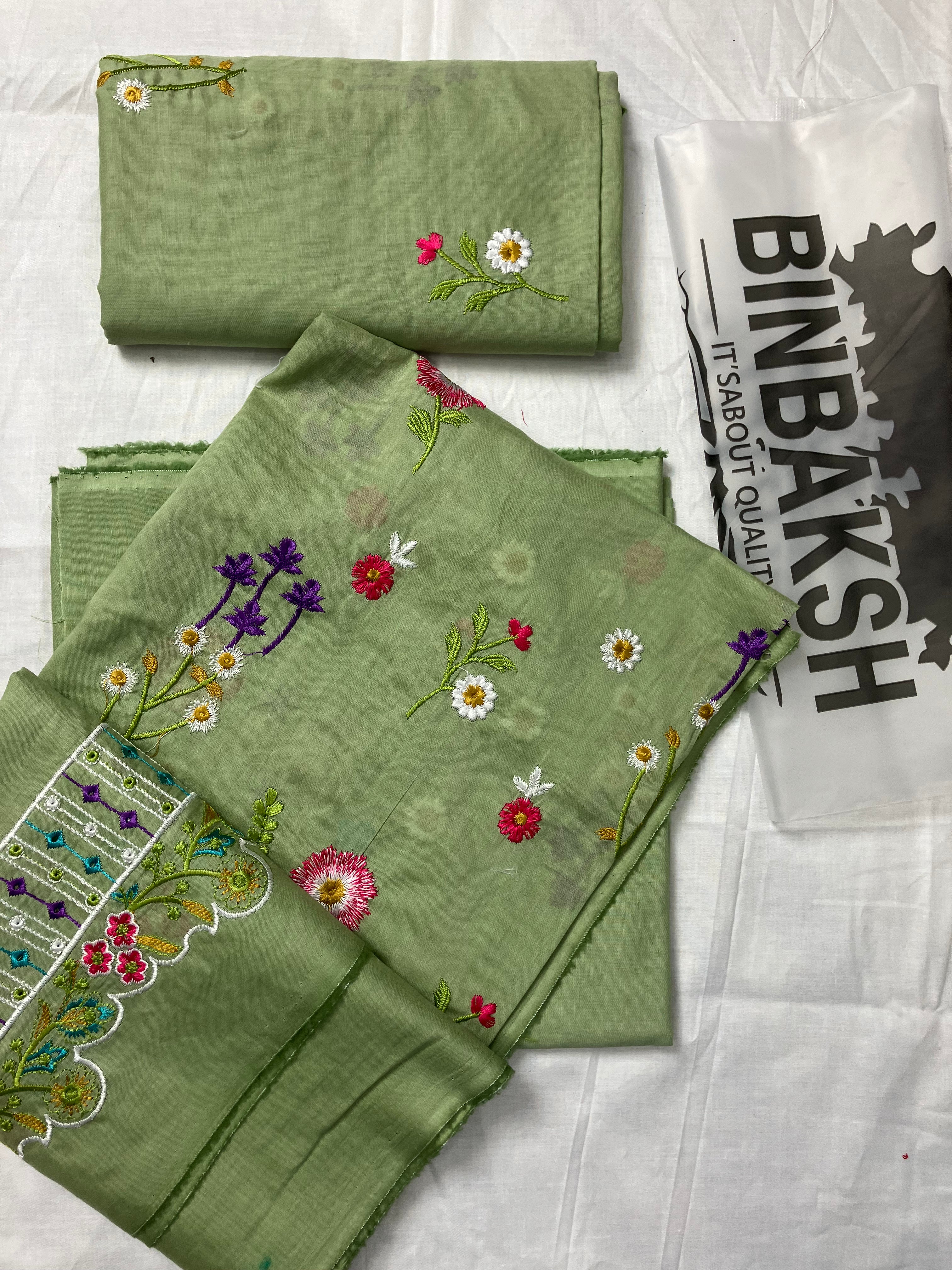 Bareeze Luxury 2 Piece Thread Embroidered Lawn Unstitched Suit (Pista)