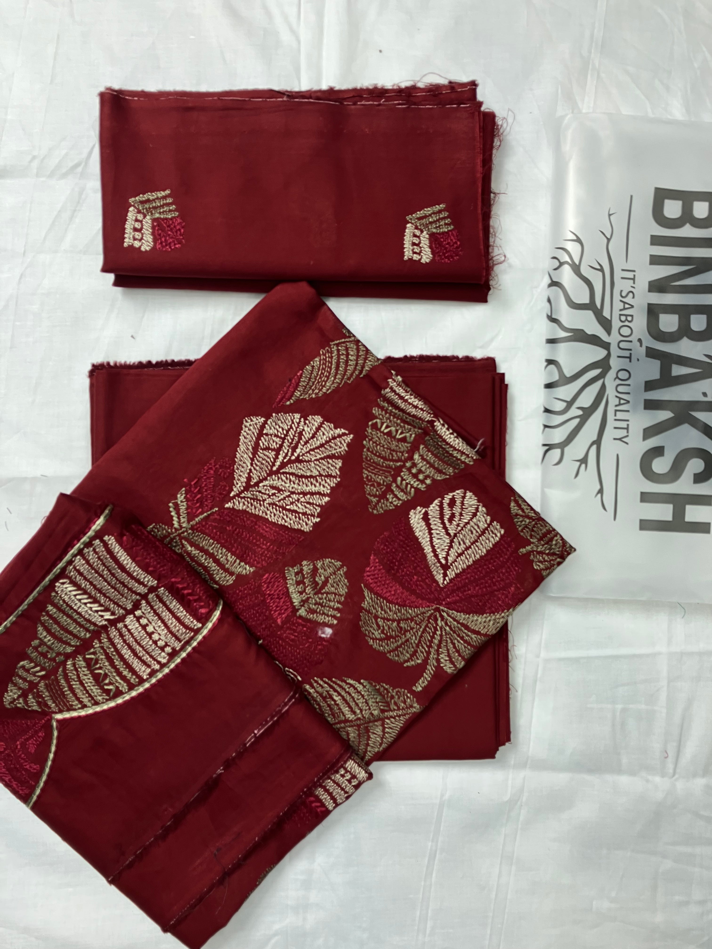 Bareeze Luxury 2 Piece Thread Embroidered Lawn Unstitched Suit (Mehroon)