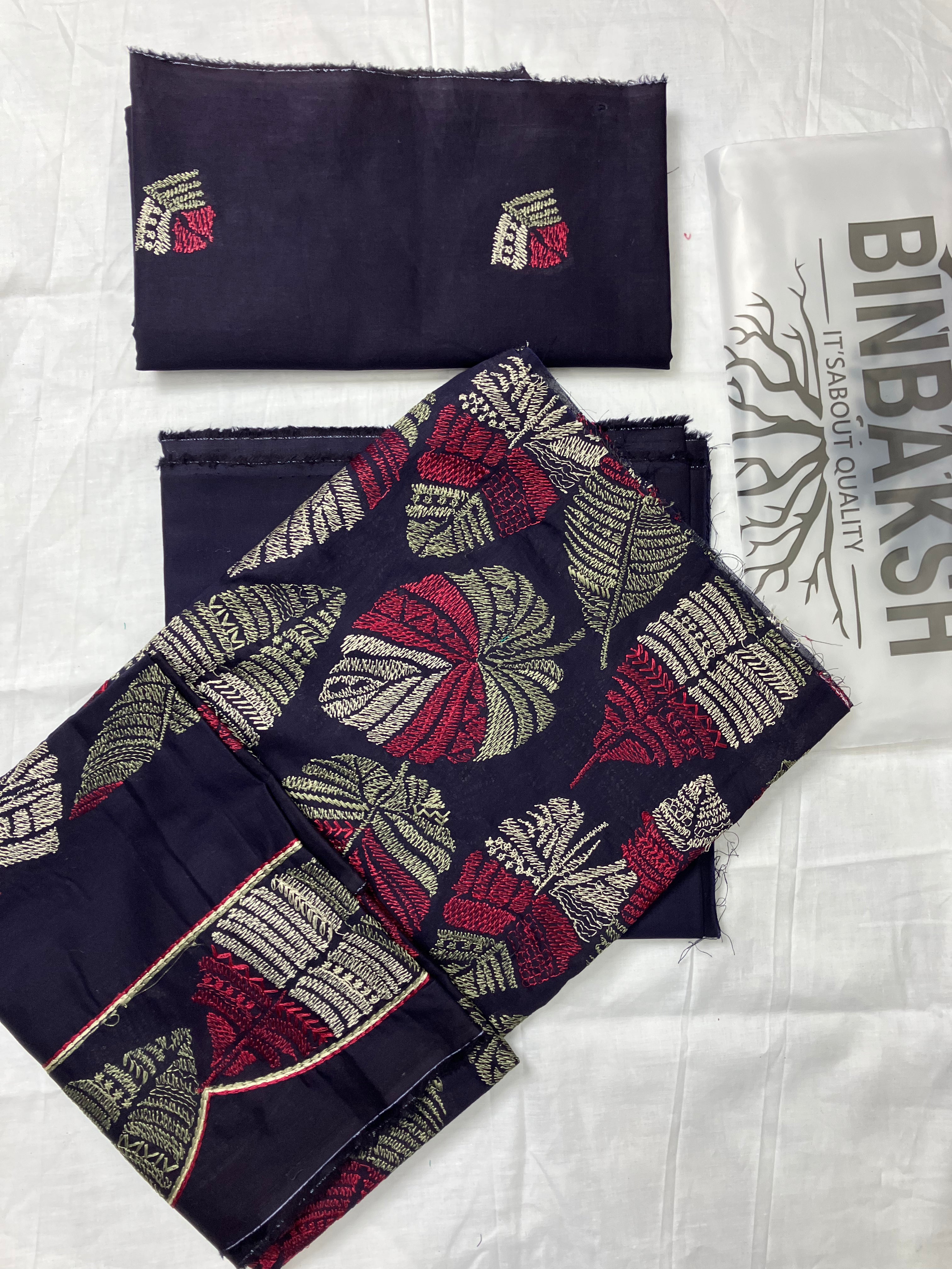 Bareeze Luxury 2 Piece Thread Embroidered Lawn Unstitched Suit (Navy Blue)