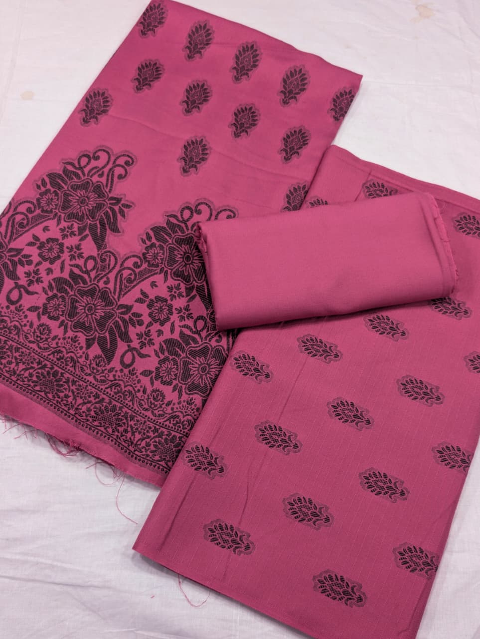 Premium Marina Brosha Unstitched 3-Piece Suit with Shawl (Tea Pink)