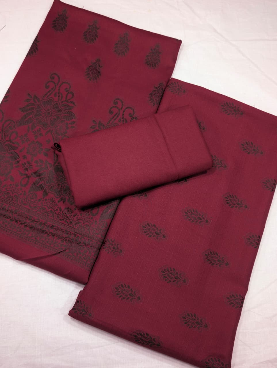 Premium Marina Brosha Unstitched 3-Piece Suit with Shawl (Mehroon)
