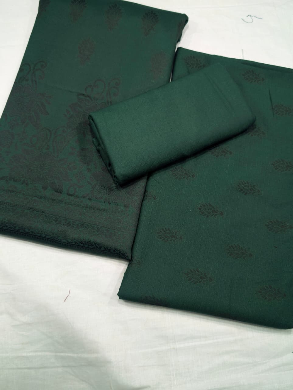 Premium Marina Brosha Unstitched 3-Piece Suit with Shawl (Bottle Green)