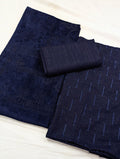3PC PEACH LEATHER WITH HIGH QUALITY SELF DESIGN FLUFFY VELVET SHAWL EXPORT QUALITY WINTER COLLECTION (Navy Blue Colour)