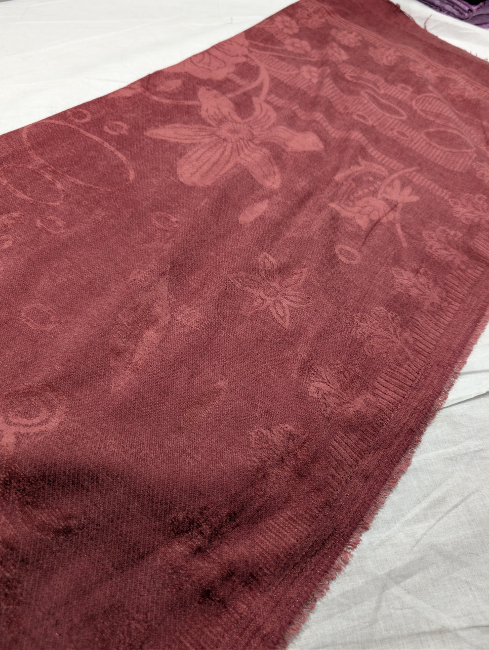3PC PEACH LEATHER WITH HIGH QUALITY SELF DESIGN FLUFFY VELVET SHAWL EXPORT QUALITY WINTER COLLECTION (Rose Pink Colour)