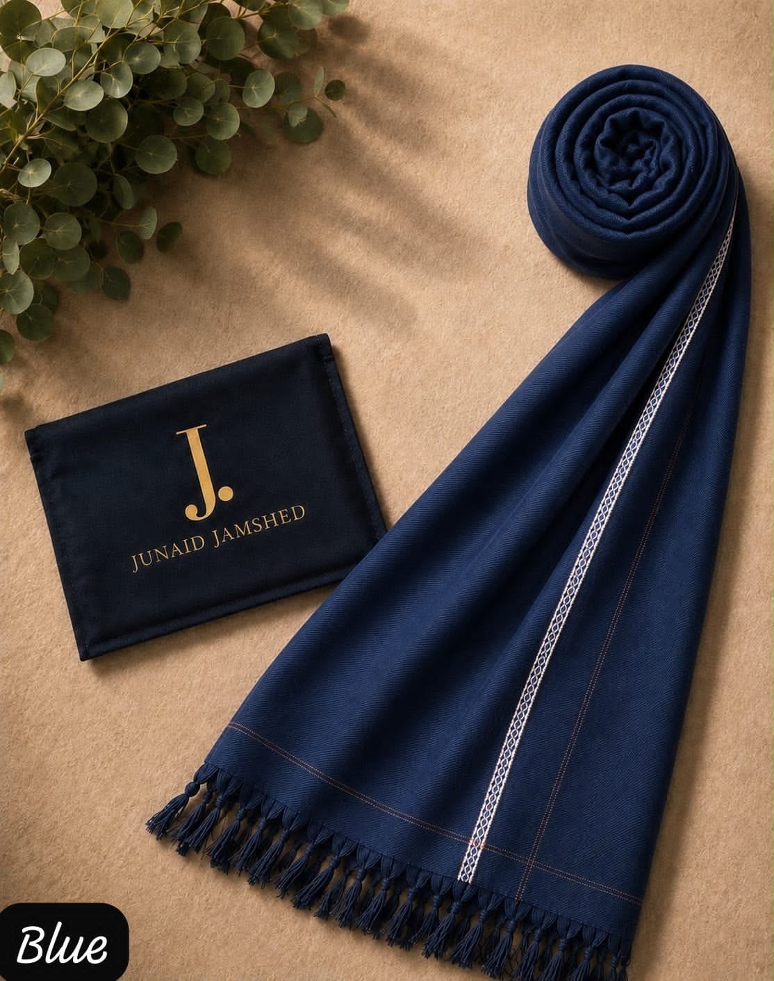 J. Junaid Jamshed Premium Men’s Winter Shawl – Pure Suti Woollen (Blue Colour)
