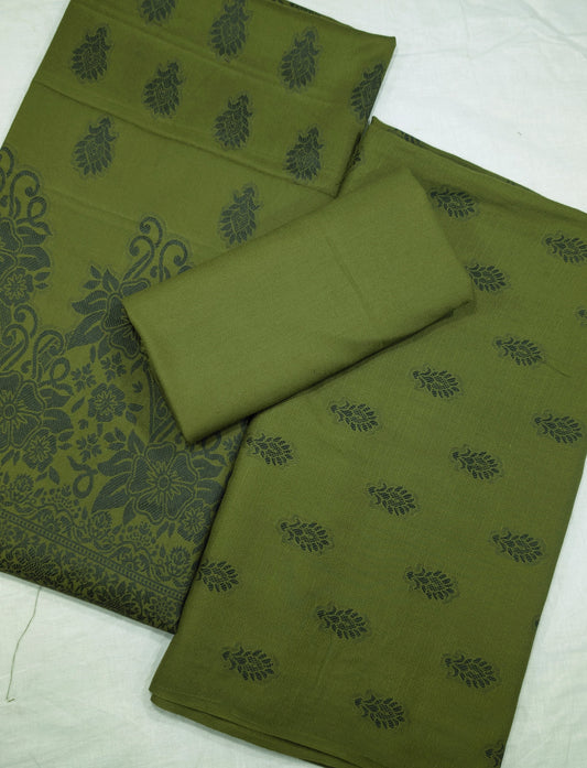 Premium Marina Brosha Unstitched 3-Piece Suit with Shawl (Mehendi Colour)