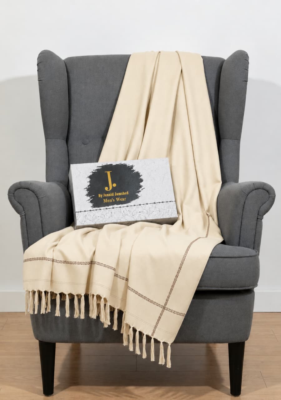 J. Junaid Jamshed Premium Men’s Winter Shawl – With Premium 🎁Gift 📦Box Pure Suti Woollen