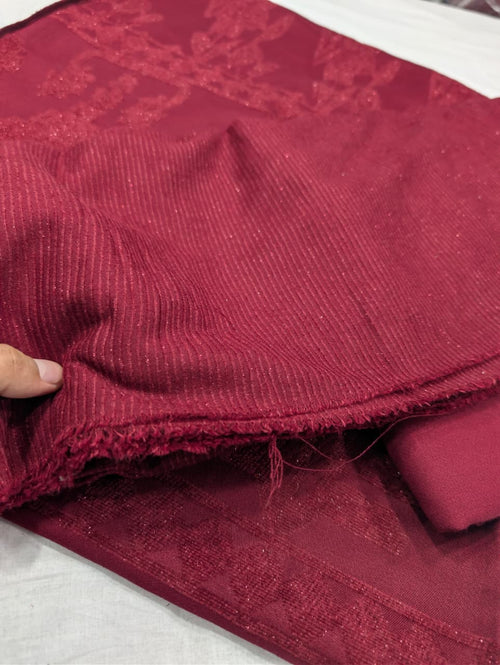 3PC PEACH WOOL VELVET EXPORT QUALITY WINTER COLLECTION 2026 (MEHROON)