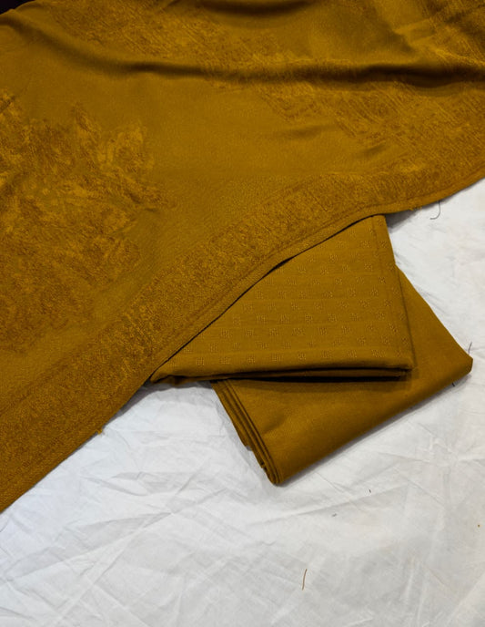 3PC MARINA SELF EMBOSSED WITH HIGH QUALITY RICH VELVET WOOL SHAWL LUXURIOUS WINTER COLLECTION (Dark Mustard Colour)