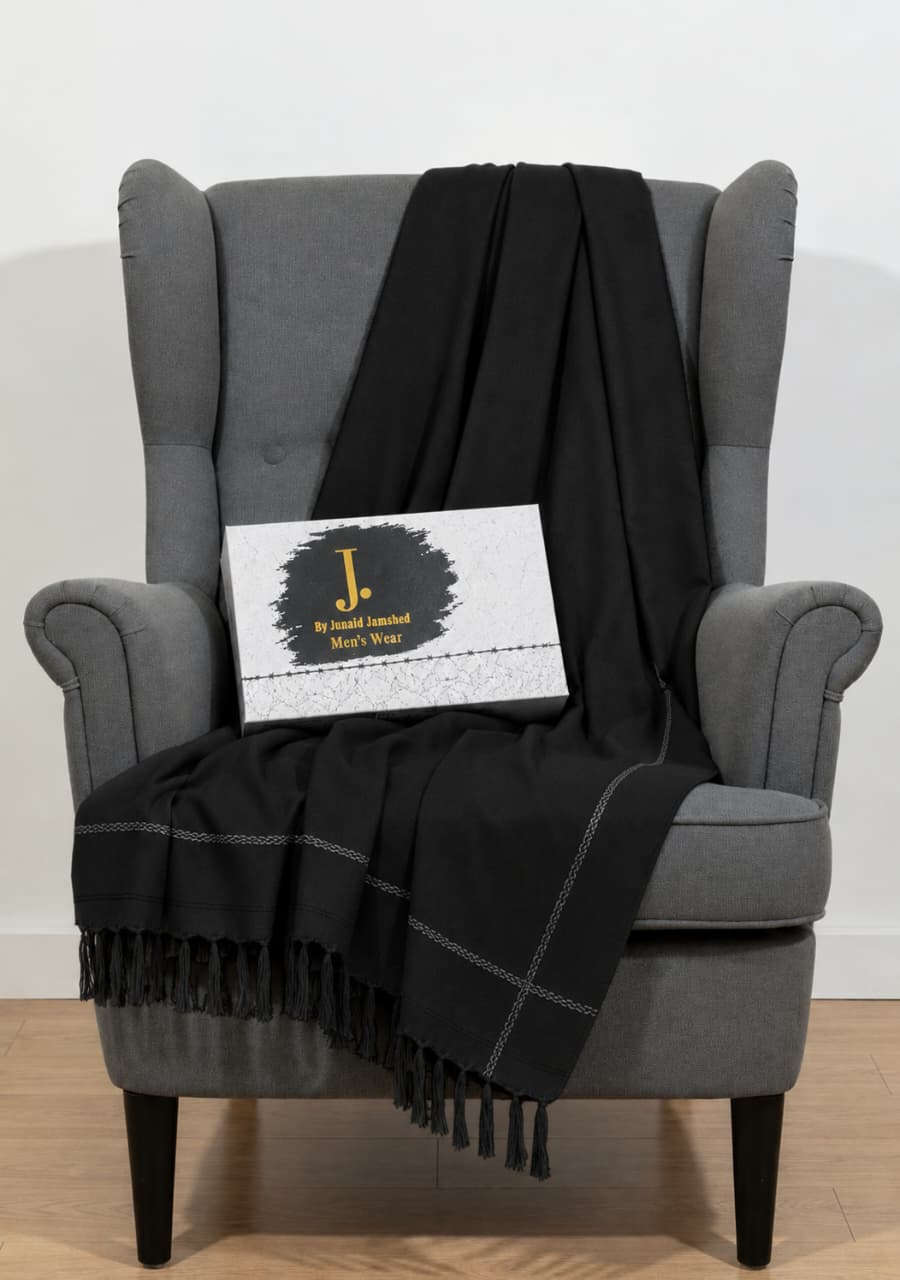 J. Junaid Jamshed Premium Men’s Winter Shawl – With Premium 🎁Gift 📦Box Pure Suti Woollen
