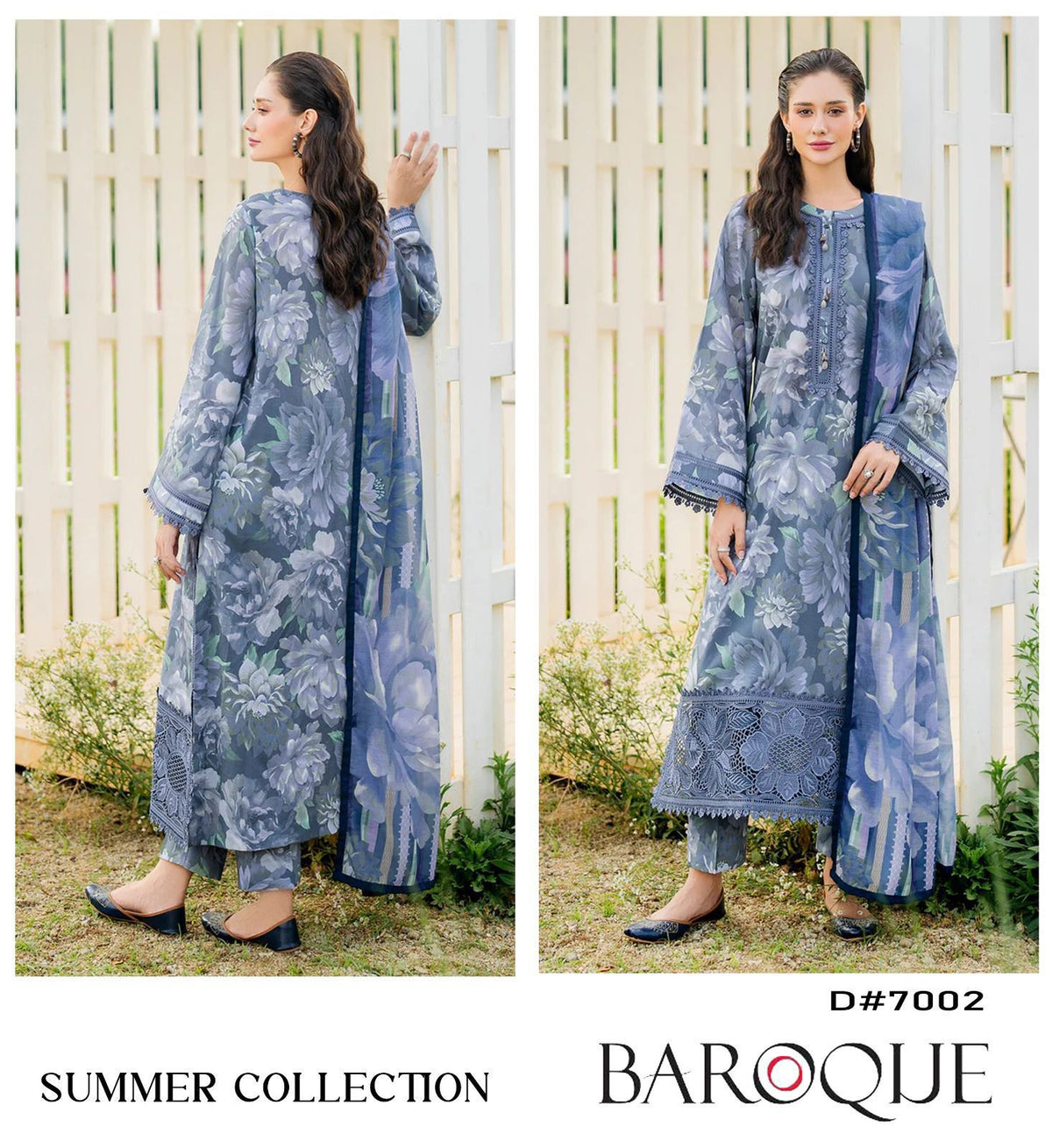 Baroque 3 Piece Digital Printed Lawn Suit - Heavy Embroidery & Chiffon Dupatta Code 7001