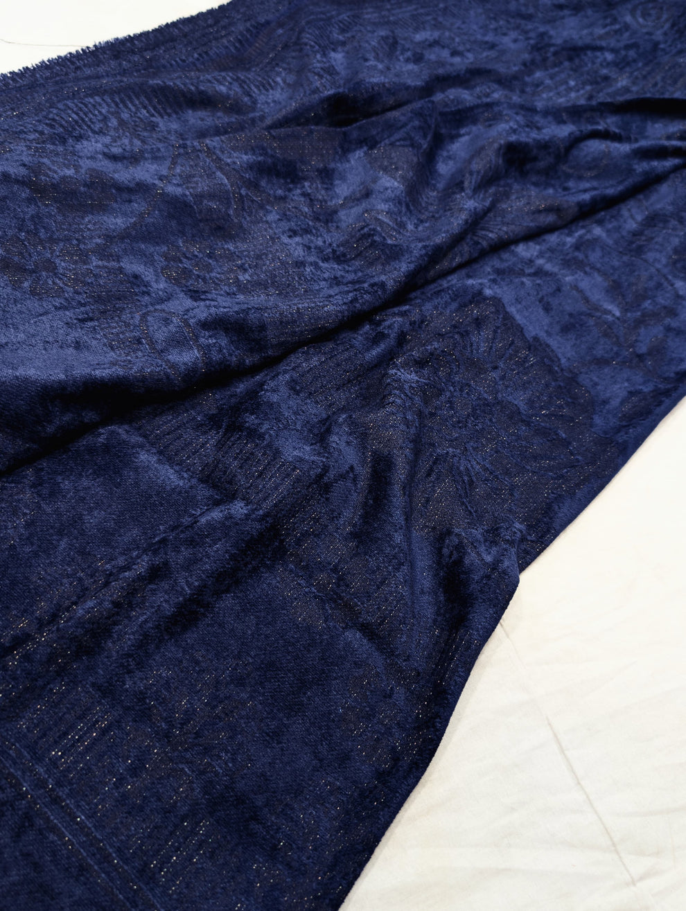 3PC PEACH LEATHER WITH HIGH QUALITY SELF DESIGN FLUFFY VELVET SHAWL EXPORT QUALITY WINTER COLLECTION (Navy Blue Colour)