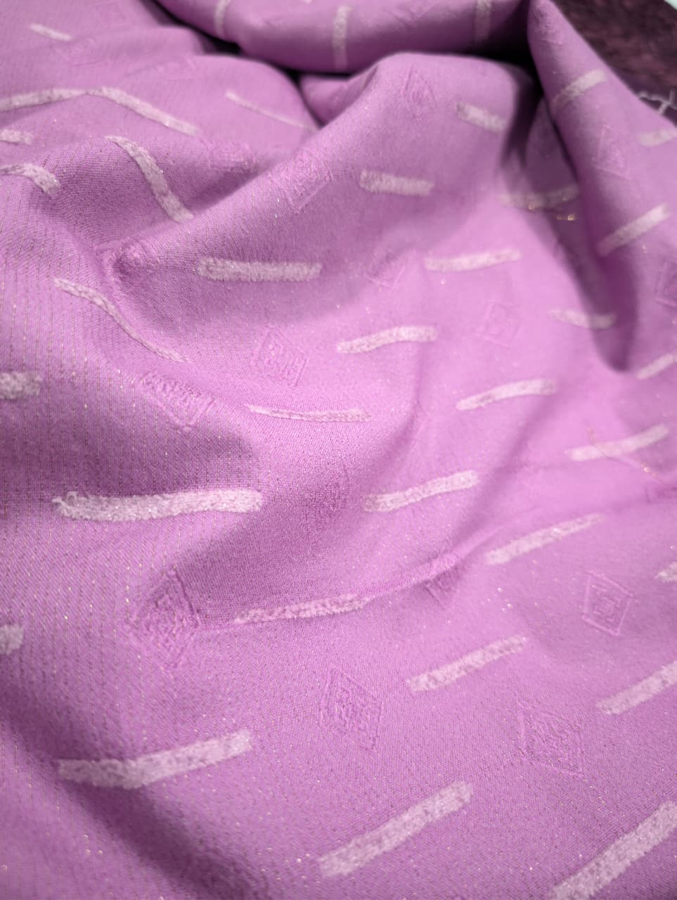 3PC PEACH LEATHER WITH HIGH QUALITY SELF DESIGN FLUFFY VELVET SHAWL EXPORT QUALITY WINTER COLLECTION (Lilac Colour)