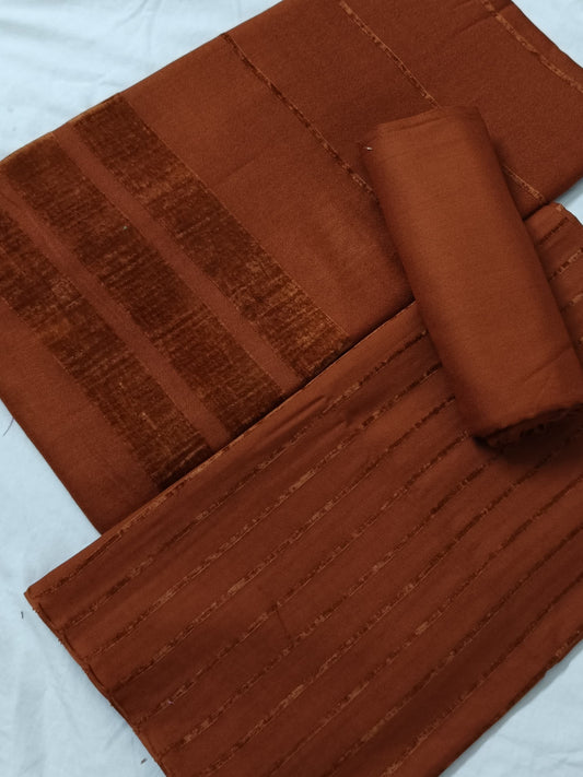 ALPINE ZARI VELVET DHANAK 3PC – Luxury Winter Collection Rust Colour