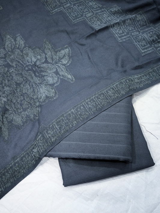 3PC MARINA SELF EMBOSSED WITH HIGH QUALITY RICH VELVET WOOL SHAWL LUXURIOUS WINTER COLLECTION (Metal Gray Colour)