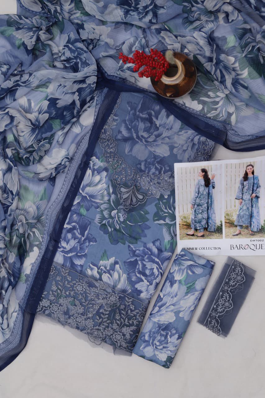 Baroque 3 Piece Digital Printed Lawn Suit - Heavy Embroidery & Chiffon Dupatta Code 7001