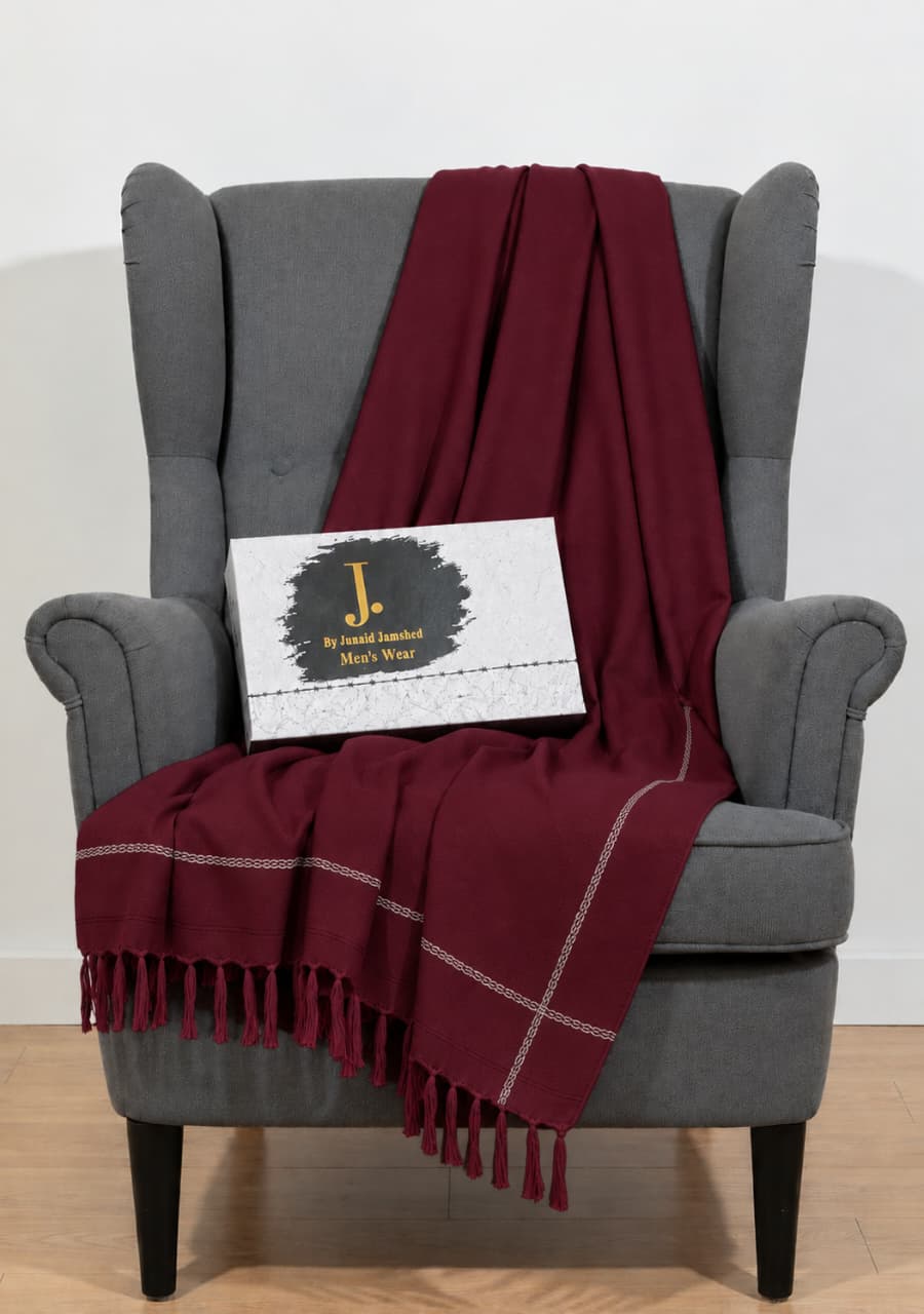 J. Junaid Jamshed Premium Men’s Winter Shawl – With Premium 🎁Gift 📦Box Pure Suti Woollen