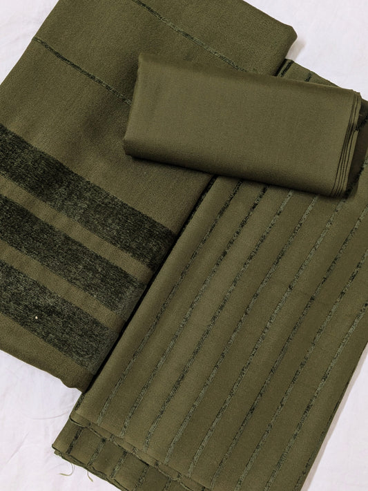 ALPINE ZARI VELVET DHANAK 3PC – Luxury Winter Collection Mud Green Colour