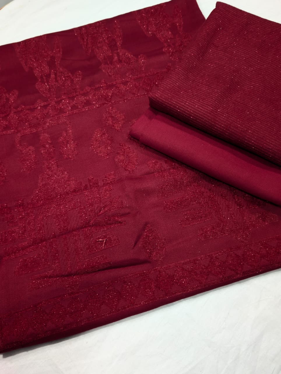 3PC PEACH WOOL VELVET EXPORT QUALITY WINTER COLLECTION 2026 (MEHROON)