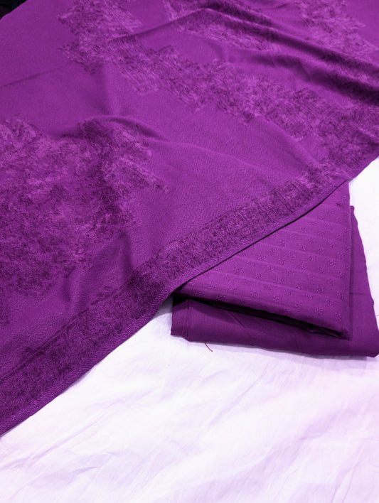 3PC MARINA SELF EMBOSSED WITH HIGH QUALITY RICH VELVET WOOL SHAWL LUXURIOUS WINTER COLLECTION (Majanda Colour)