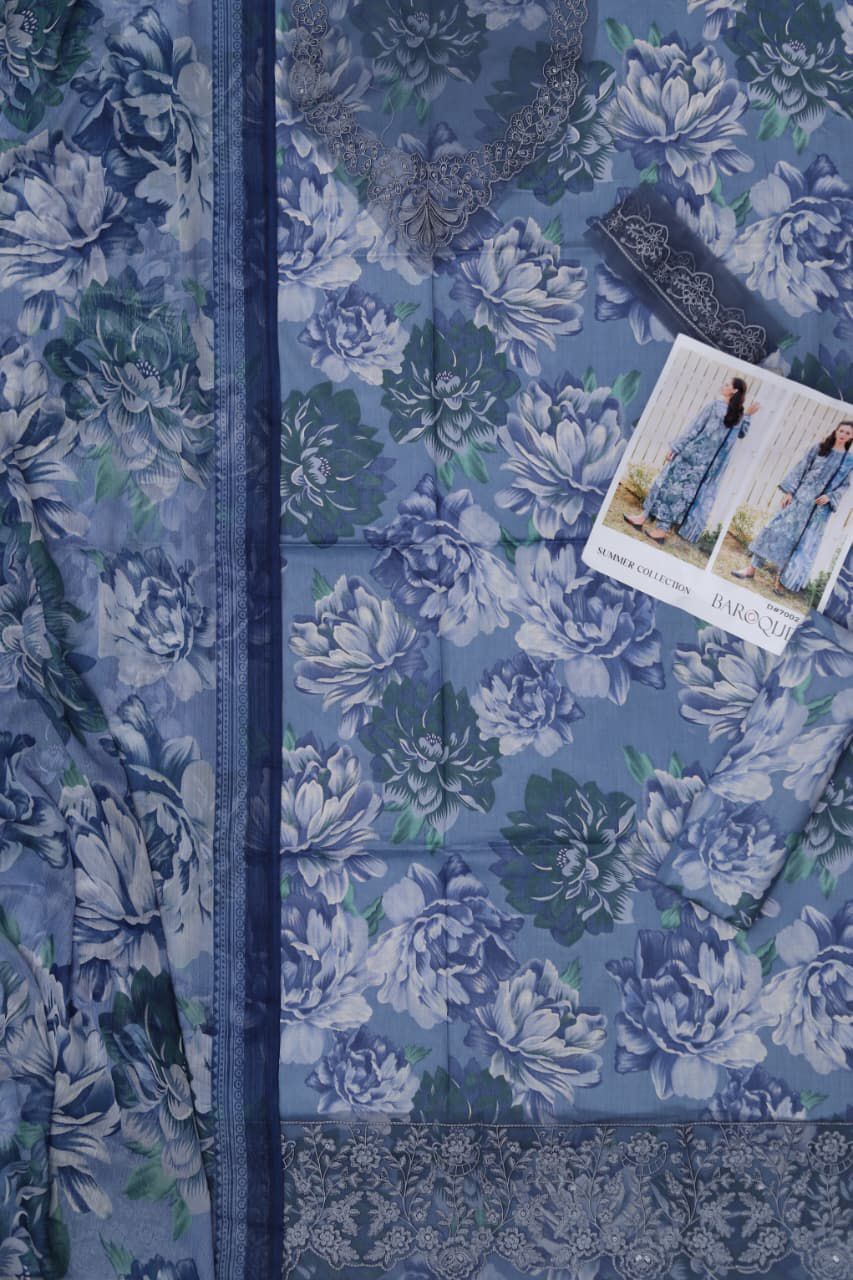 Baroque 3 Piece Digital Printed Lawn Suit - Heavy Embroidery & Chiffon Dupatta Code 7001