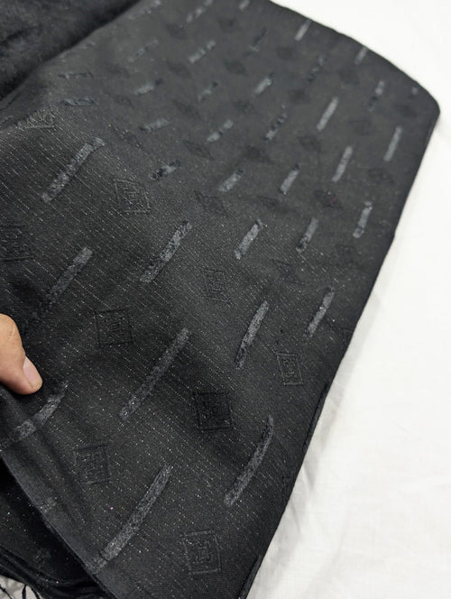 3PC PEACH LEATHER WITH HIGH QUALITY SELF DESIGN FLUFFY VELVET SHAWL EXPORT QUALITY WINTER COLLECTION  (Jet Black Colour)