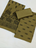Premium Marina Brosha Unstitched 3-Piece Suit with Shawl (Mehendi Colour)