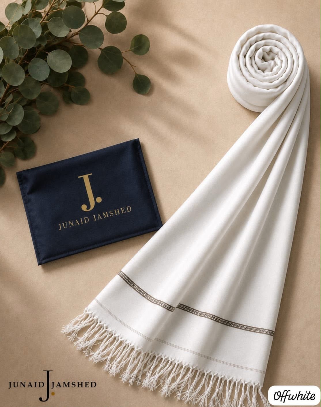 J. Junaid Jamshed Premium Men’s Winter Shawl – Pure Suti Woollen (Offwhite Colour)