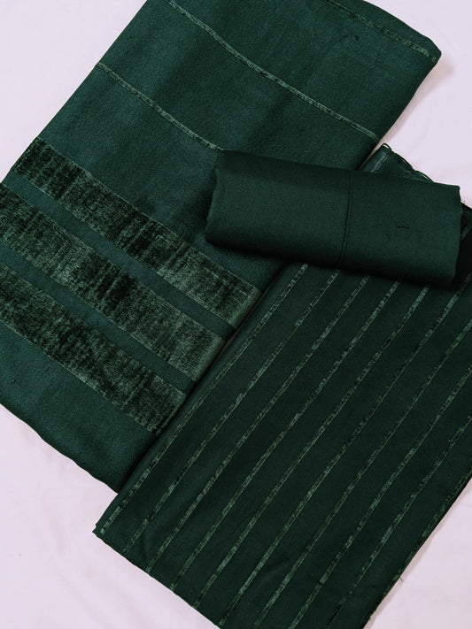 ALPINE ZARI VELVET DHANAK 3PC – Luxury Winter Collection Bottle Green