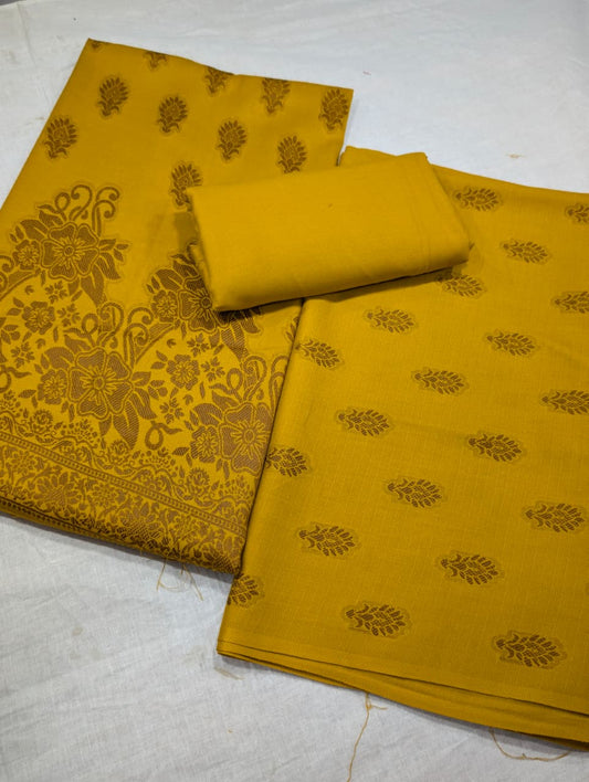 Premium Marina Brosha Unstitched 3-Piece Suit with Shawl (Mustard Yellow)