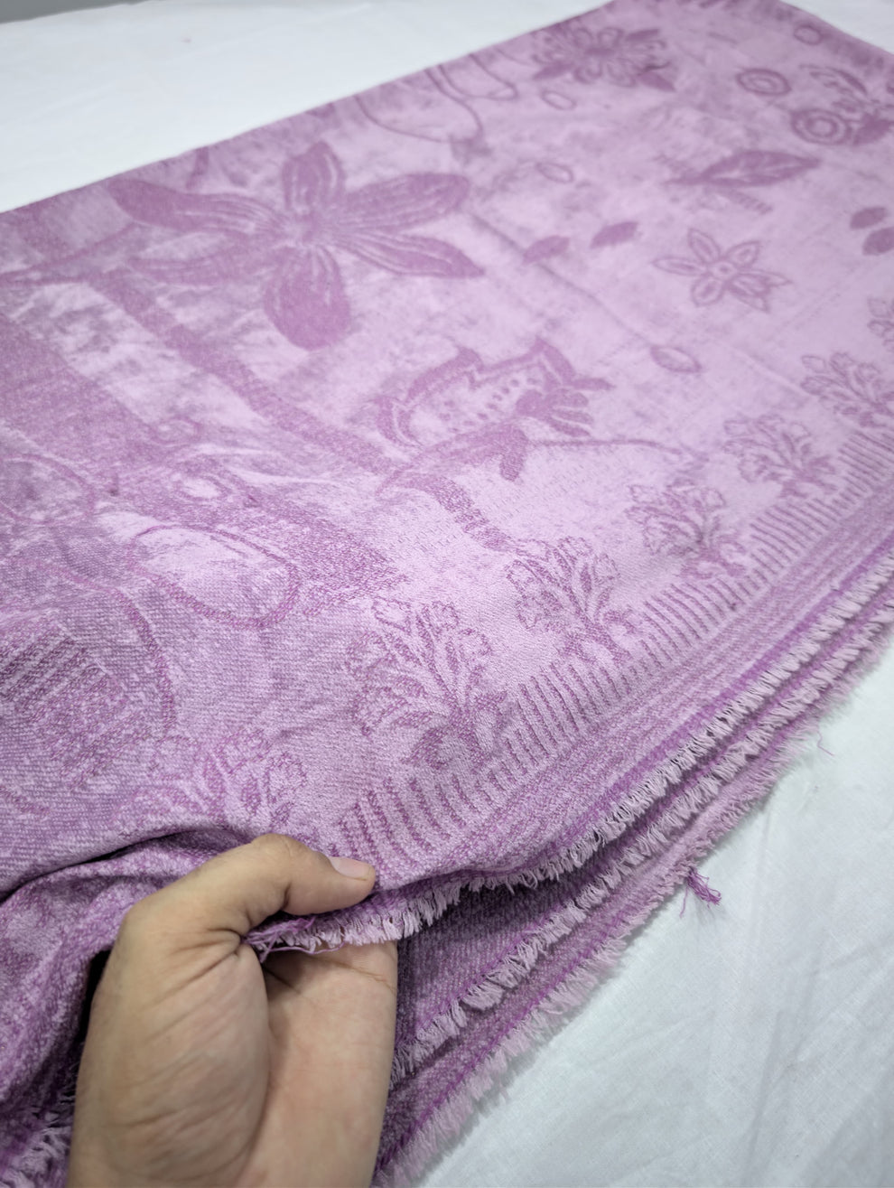 3PC PEACH LEATHER WITH HIGH QUALITY SELF DESIGN FLUFFY VELVET SHAWL EXPORT QUALITY WINTER COLLECTION (Lilac Colour)