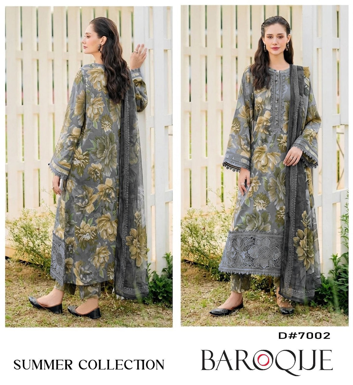 Baroque 3 Piece Digital Printed Lawn Suit - Heavy Embroidery & Chiffon Dupatta Code 7001