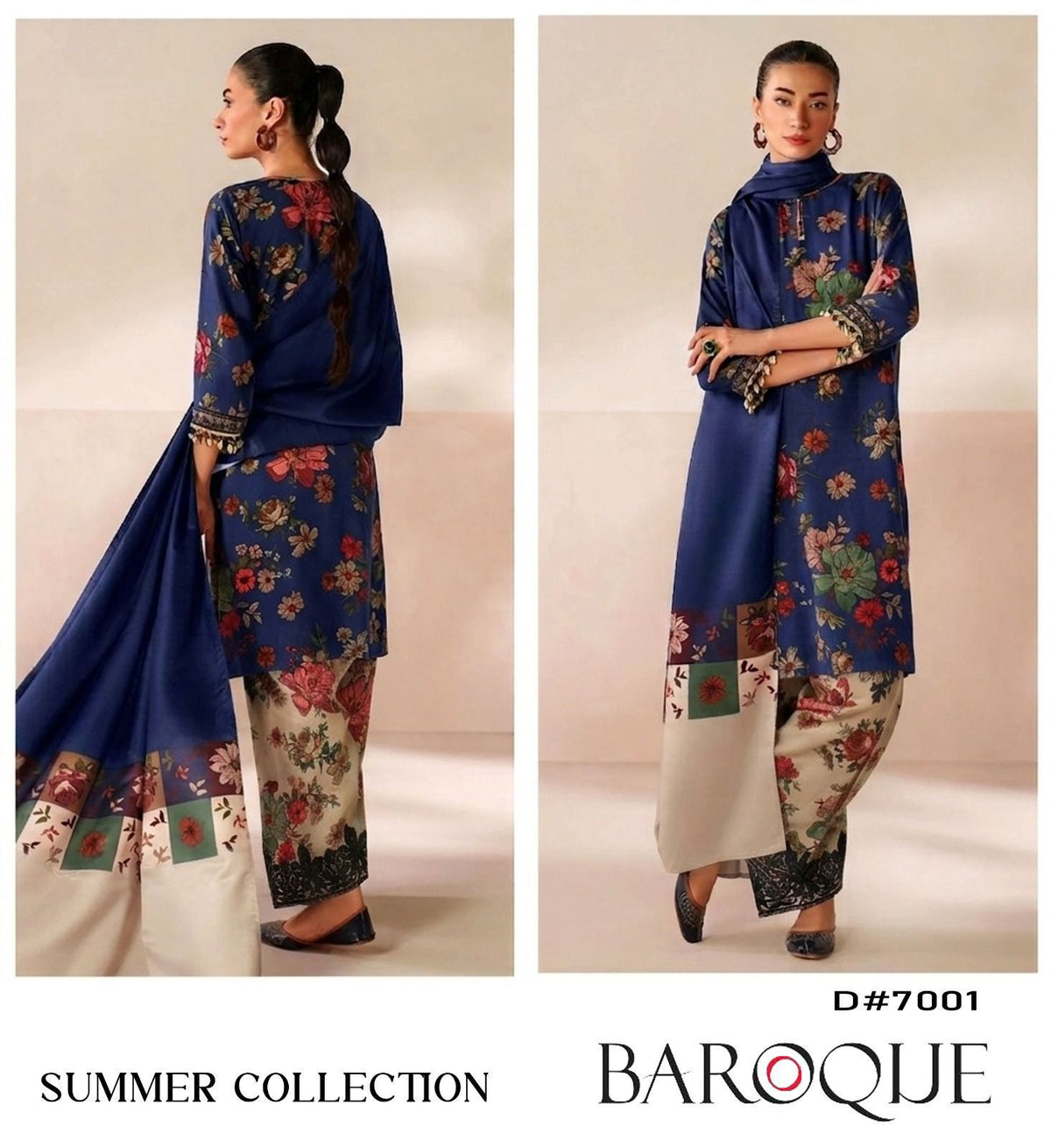 Baroque 3 Piece Digital Printed Lawn Suit - Heavy Embroidery & Chiffon Dupatta Code 7001