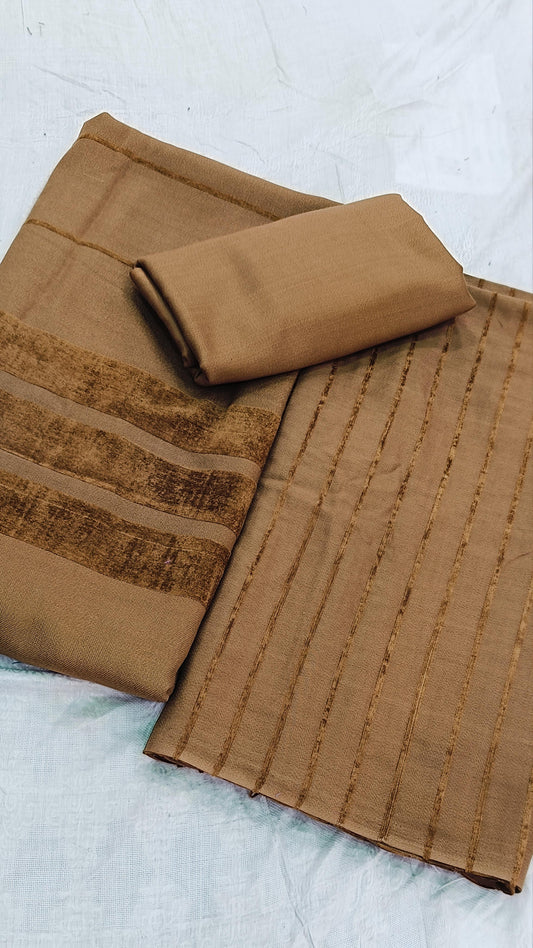 ALPINE ZARI VELVET DHANAK 3PC – Luxury Winter Collection Camel Colour